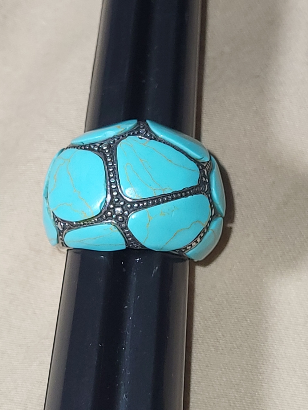 Vintage Turquoise Stone Cluster Dome Ring 925 Sterling Sz8